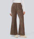 Pantalon de détente évasé en velours taille haute avec cordon de serrage et poches