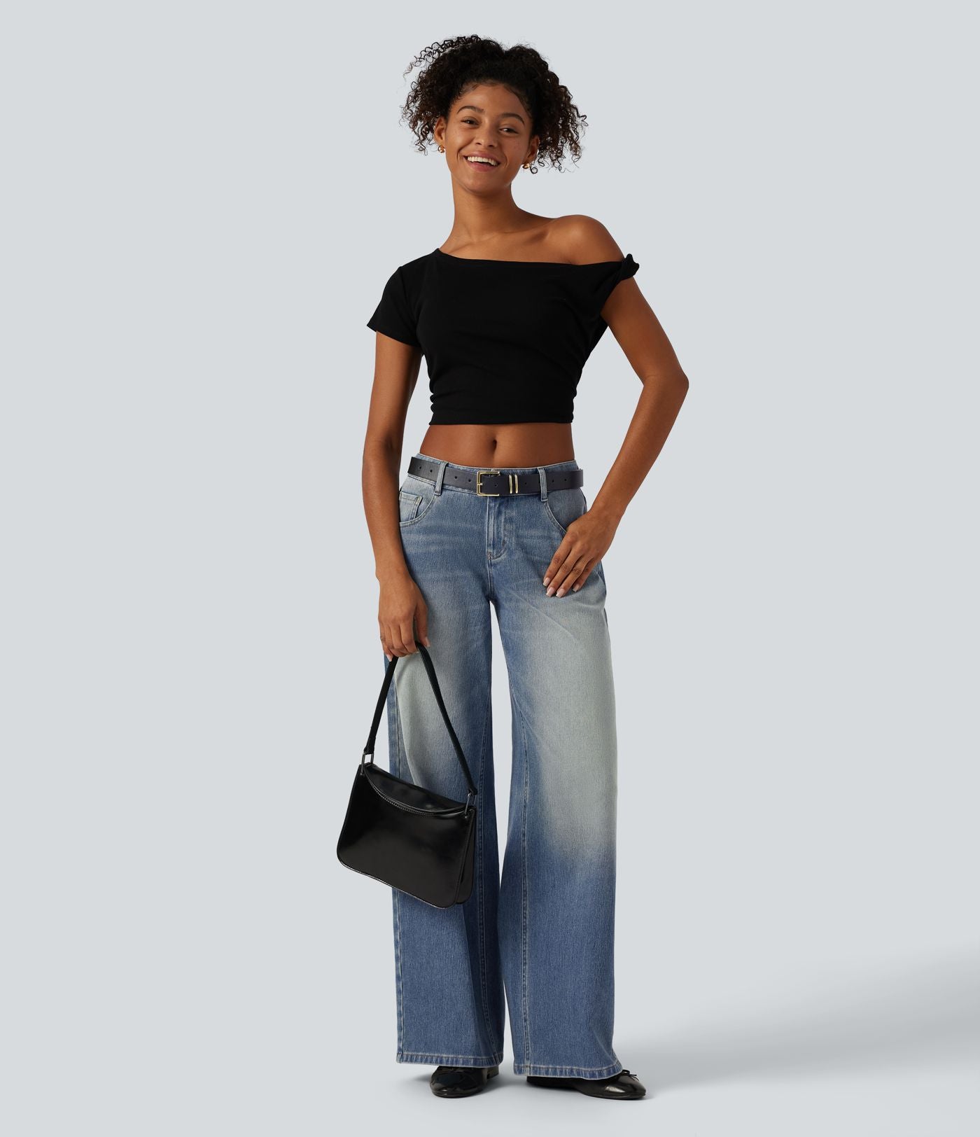 Jean large Halara Flex™ taille basse délavé avec poches