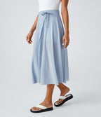 Jupe Casual Évasée Mesh Mi-Longue Fuide 2 en 1 Contrastée Taille Haute Cordon Poche Latérale