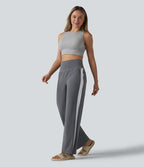 Pantalon droit taille haute à rayures séchage rapide avec poches