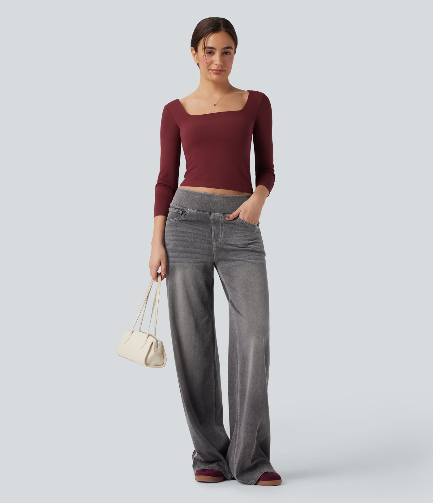 Haut de sport yoga 2-en-1 décolleté carré à manches longues sans couture OneForm Seamless Flow