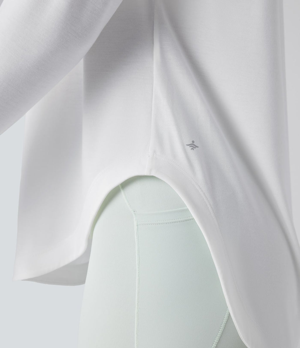 Top de sport yoga une épaule séchage rapide ourlet arrondi asymétrique manches longues avec trous pouces - Brassière intégrée