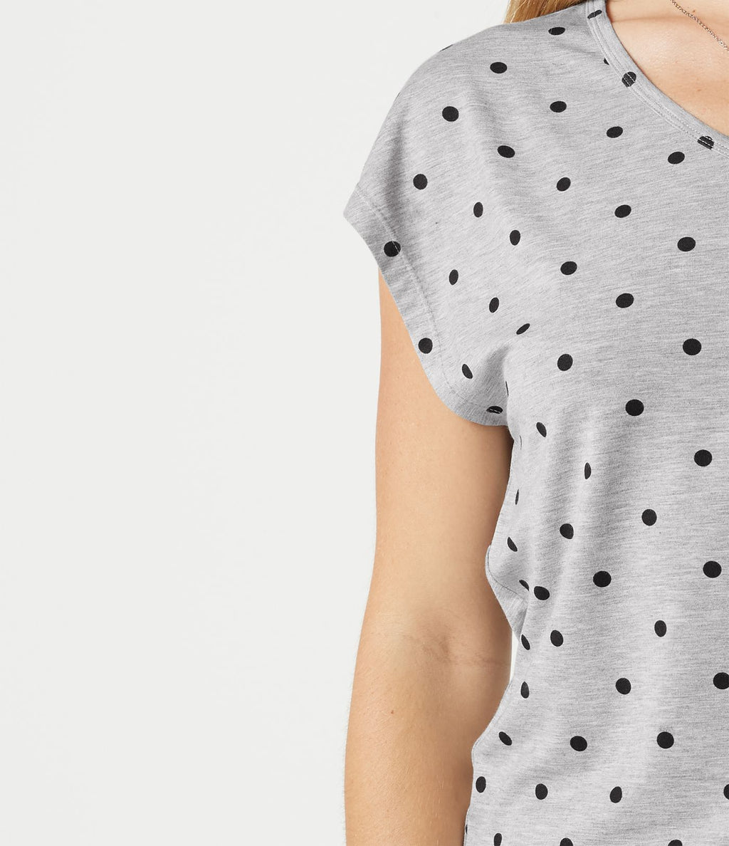 T-shirt casual col V à manches courtes à pois