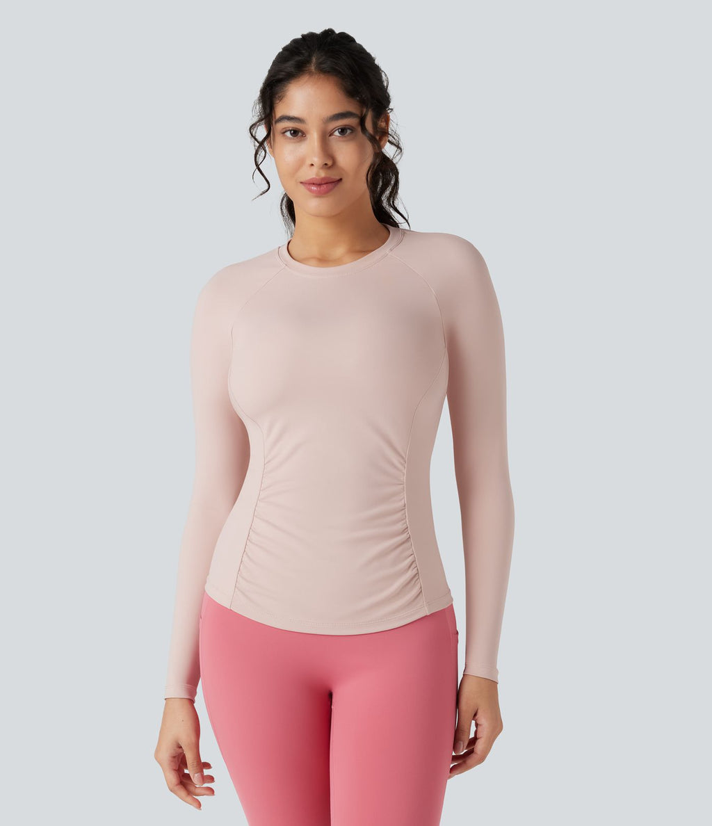 Top de sport yoga ajusté col rond manches longues raglan