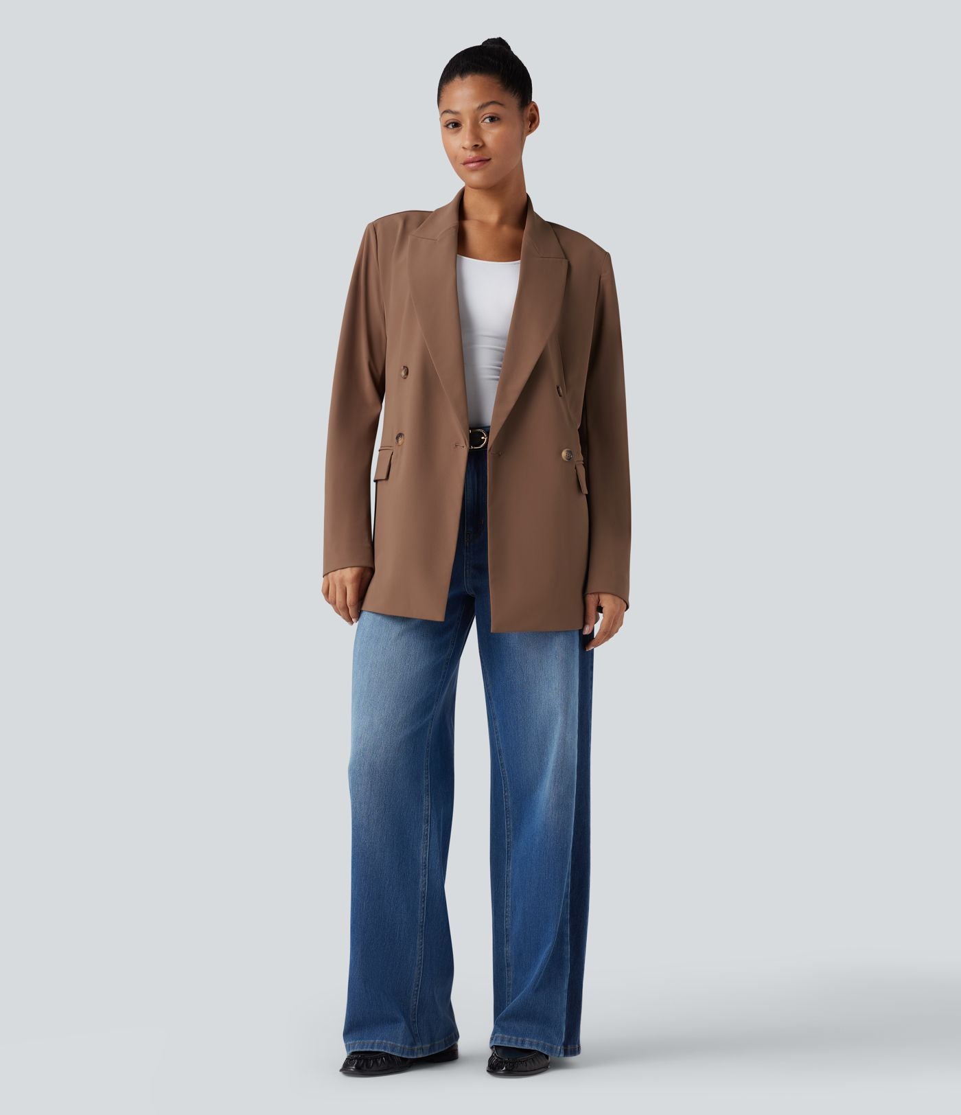 Blazer de travail anti-froissage à col cranté et manches longues avec poches