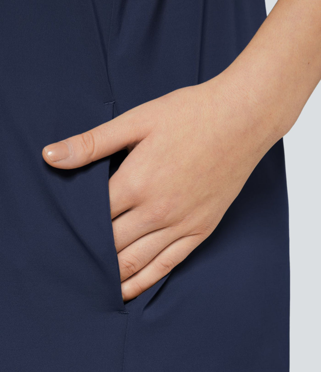 Combinaison Large Casual à Jambes Larges Solide avec Fines Bretelles Réglables Poches Latérales Plissées