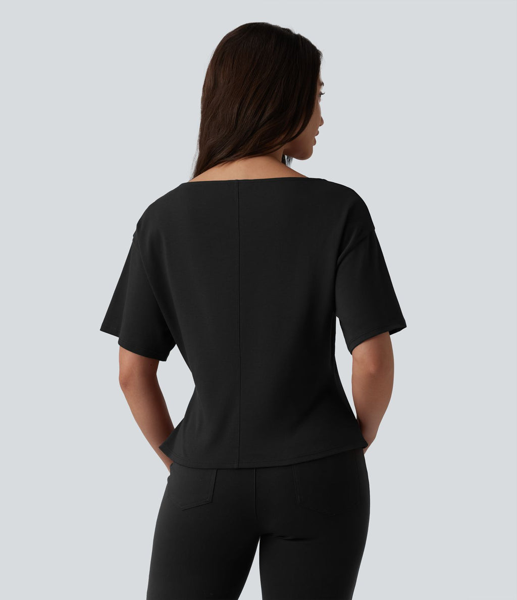 T-shirt tailleur col bateau manches courtes en coton