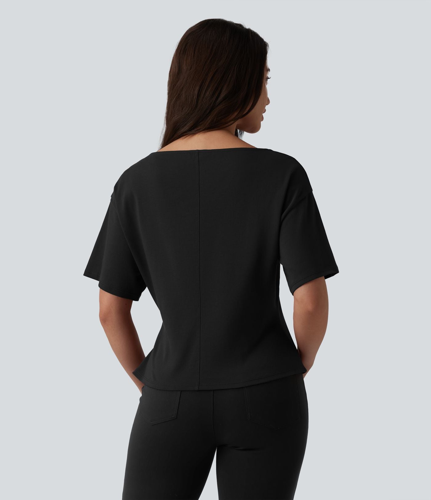 T-shirt tailleur col bateau manches courtes en coton