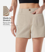 Short casual taille haute toucher lin 7,5 cm avec poches
