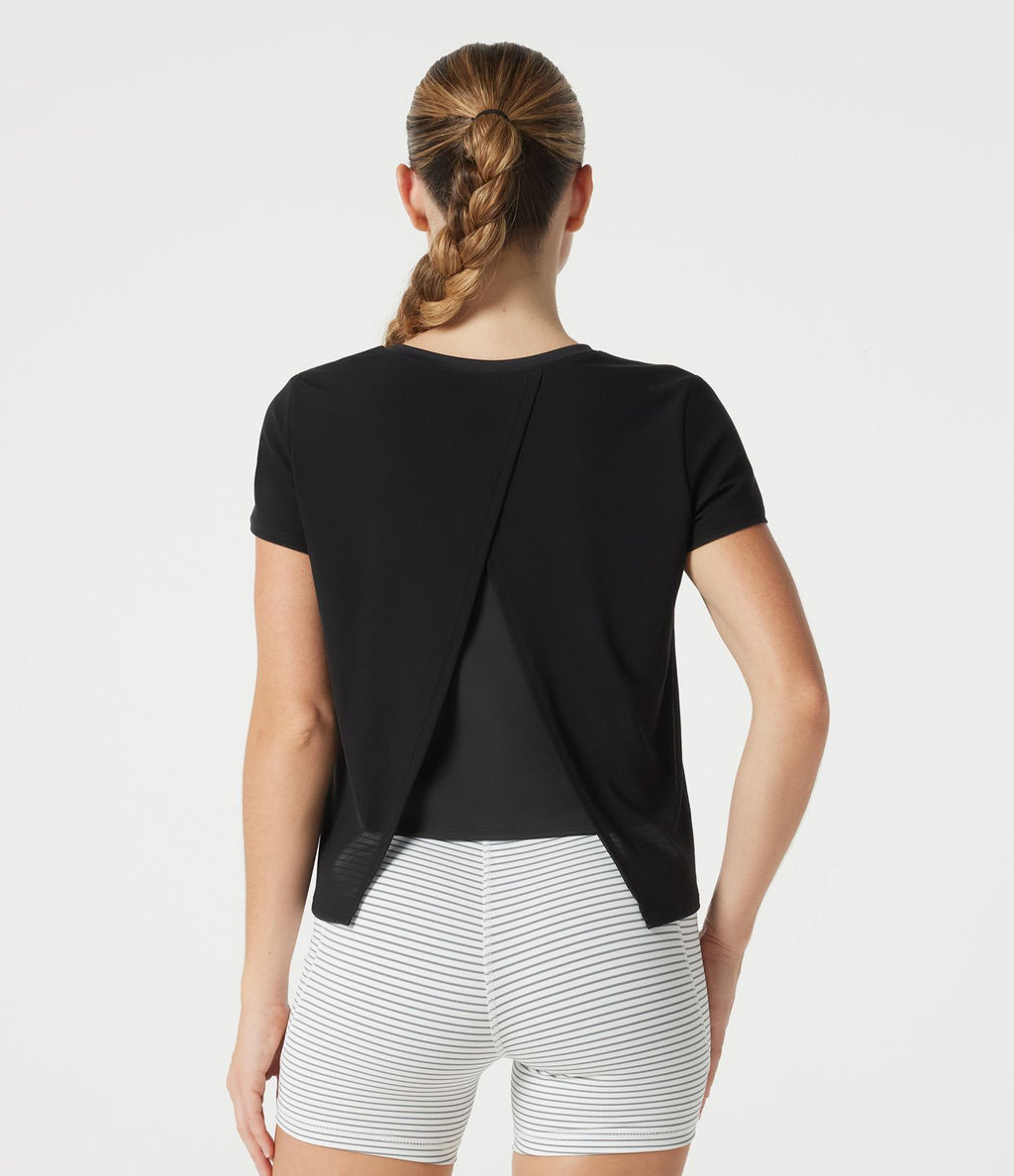 Haut sport SoftlyZero™ Airy effet frais InstantCool à col rond avec superposition en mesh, protection solaire UPF50+