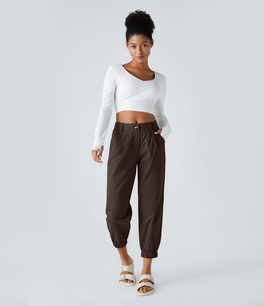 Joggings décontractés à taille mi-haute avec poches