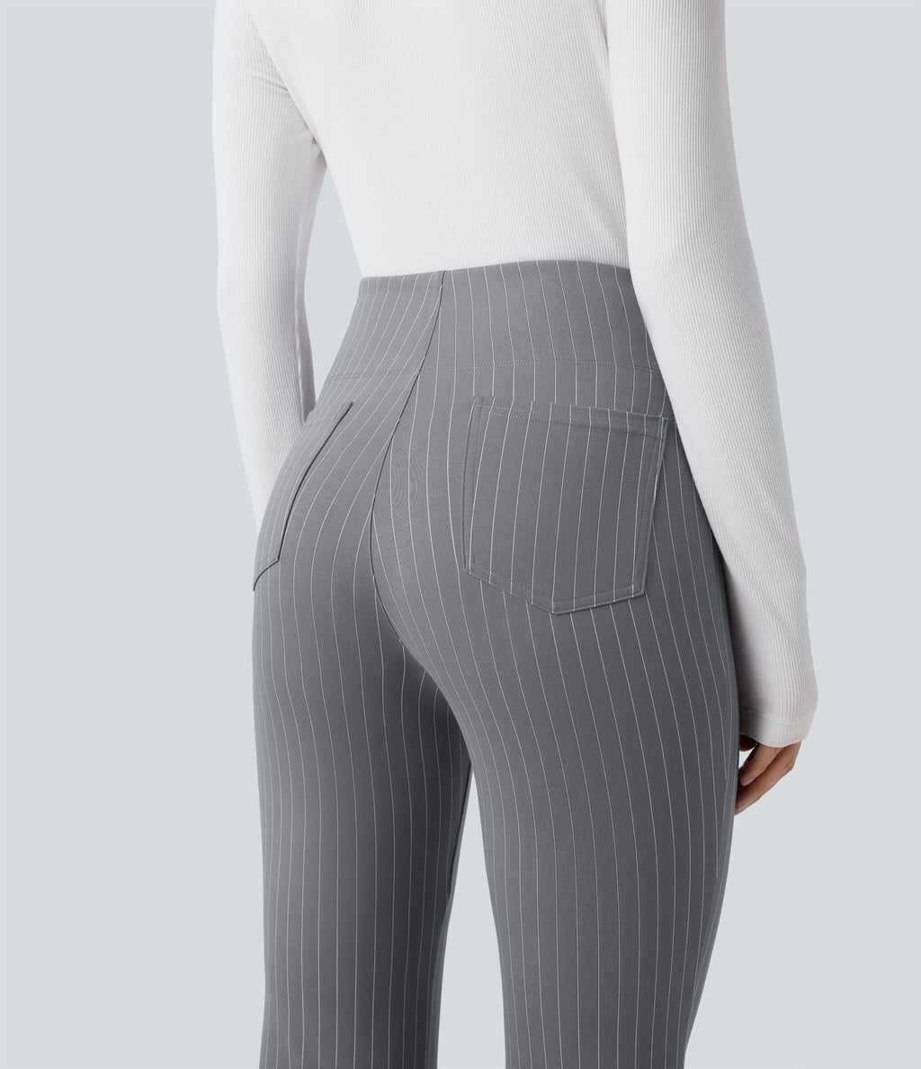Halara Flex™ Pantalon tailleur évasé à rayures taille haute avec poches