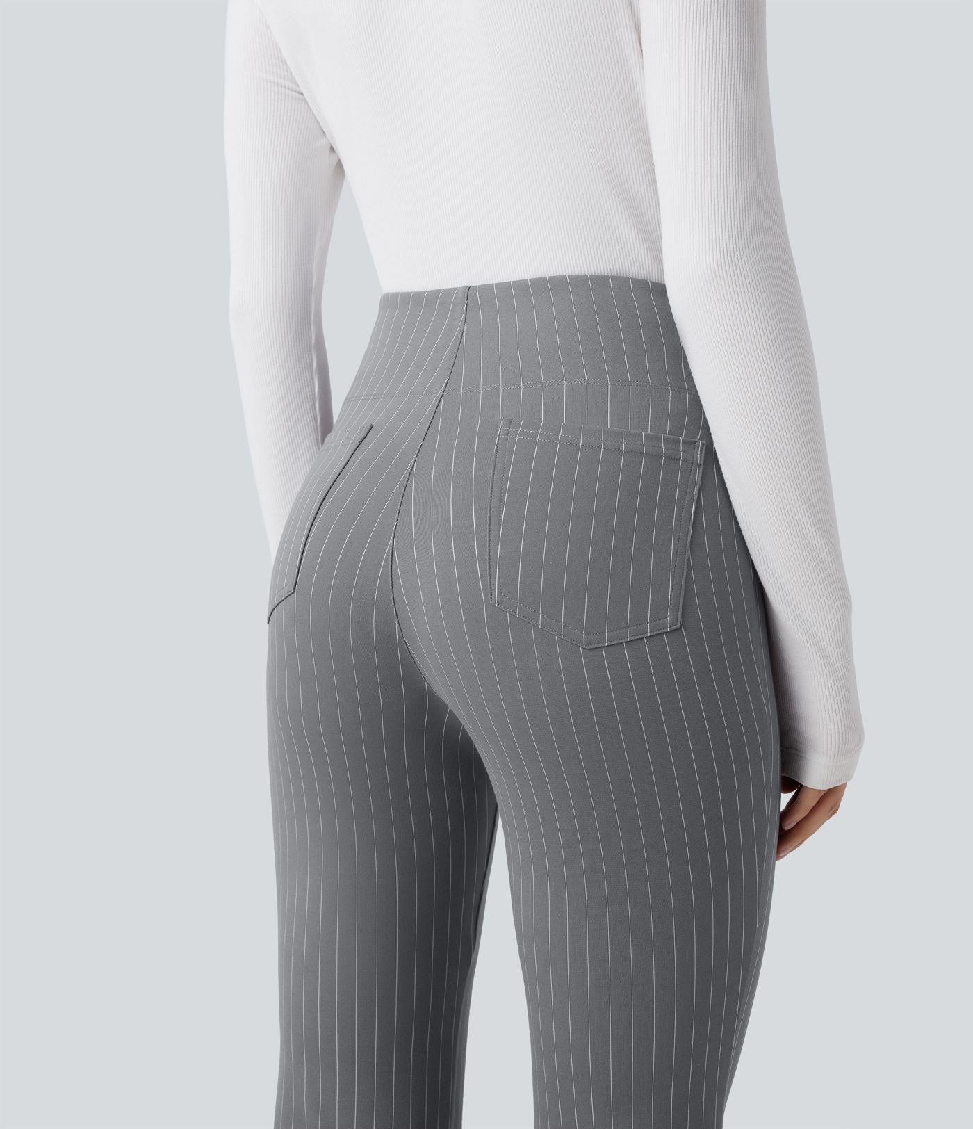 Halara Flex™ Pantalon tailleur évasé à rayures taille haute avec poches