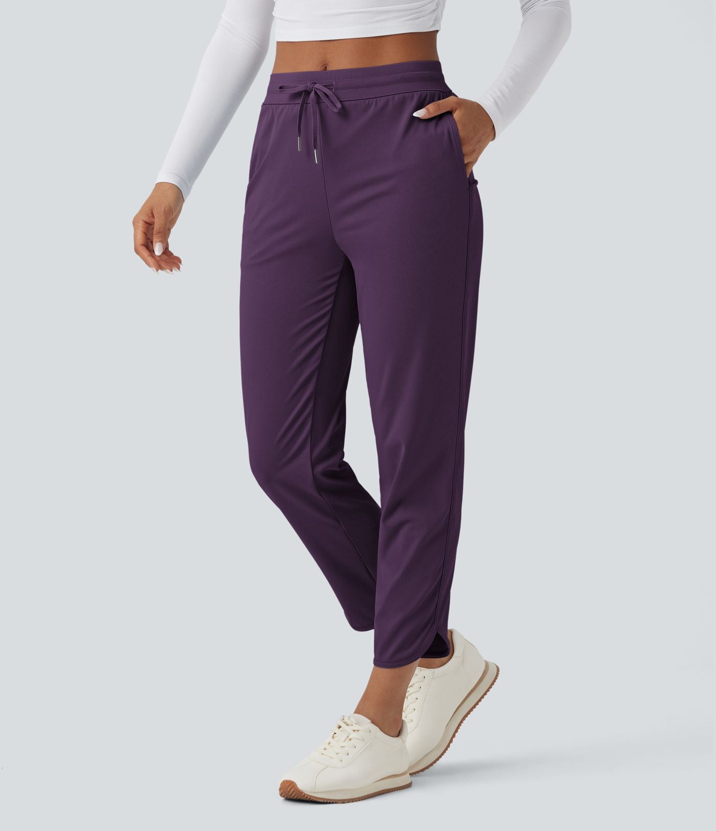 Pantalon de golf fuselé, taille mi-haute, cordon, ourlet courbé, séchage rapide, avec poches—UPF40+