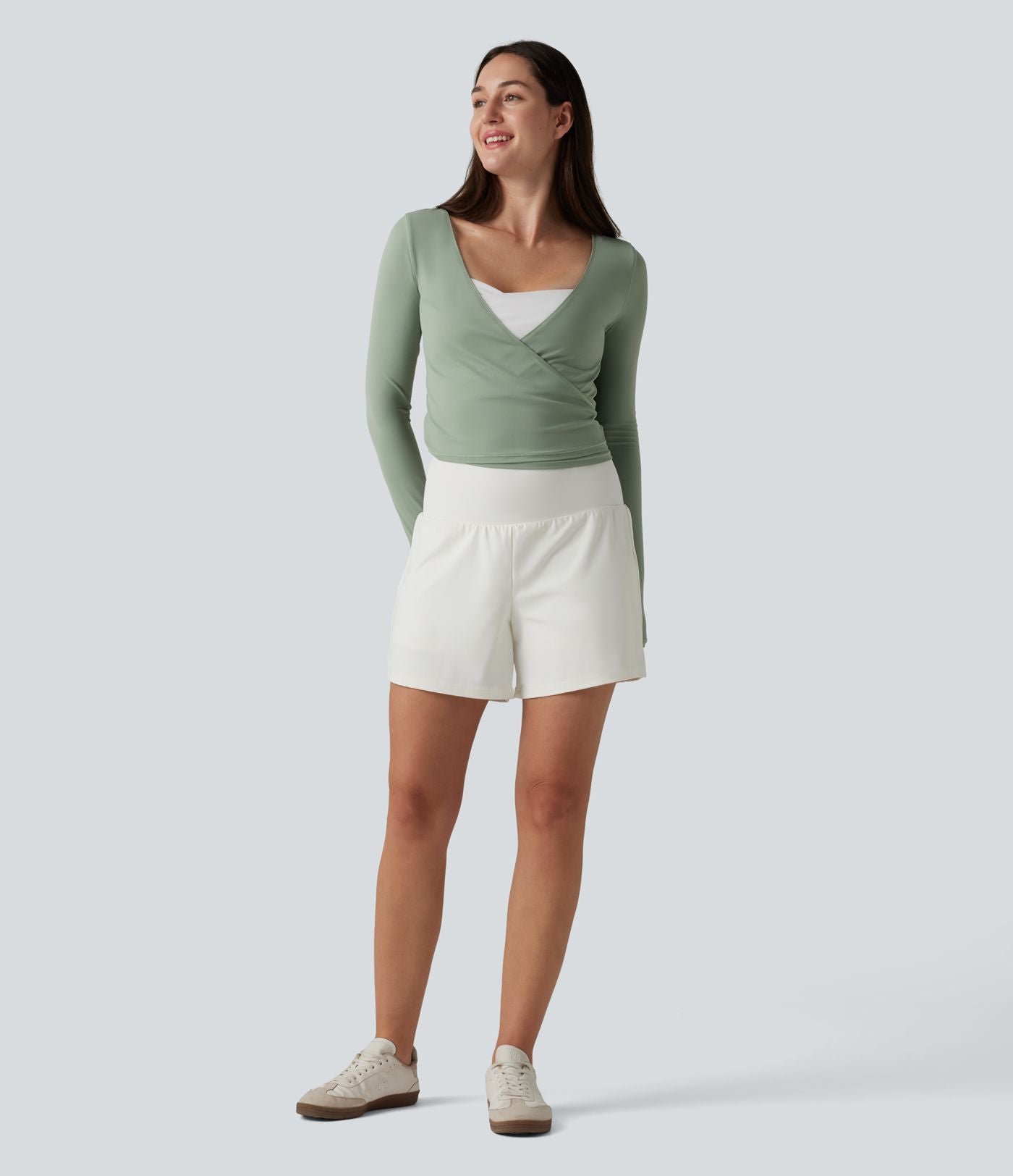 Haut casual SoftlyZero™ cache-cœur à manches longues avec passe-pouces, protection solaire UPF 50+