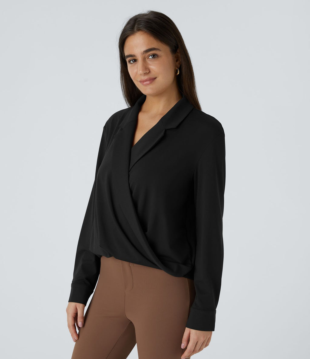 Chemise de travail à col cranté, coupe croisée et manches longues