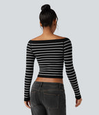 Haut de sport épaules dénudées manches raglan longues à rayures sans couture OneForm Seamless Flow