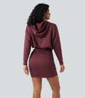Robe décontractée SpacerTek™ mini à manches longues, effet froncé avec capuche