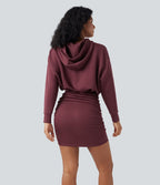 Robe décontractée SpacerTek™ mini à manches longues, effet froncé avec capuche
