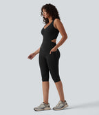 Combinaison sport gainante push-up col V longueur genoux Halara UltraSculpt™ avec poches - Édition Easy Peasy
