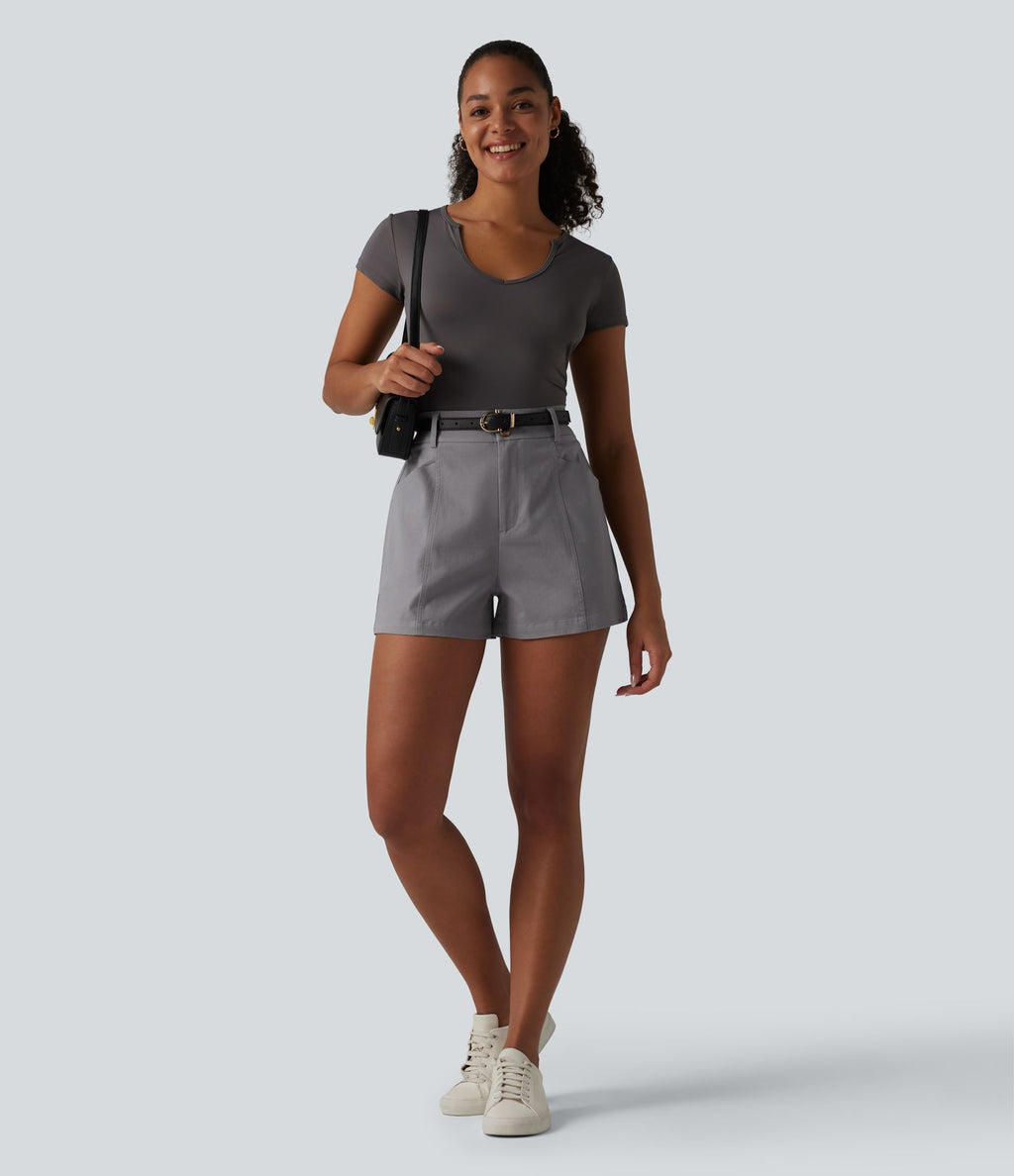 Short tailleur chino taille haute en coton, coupe ample, avec poches