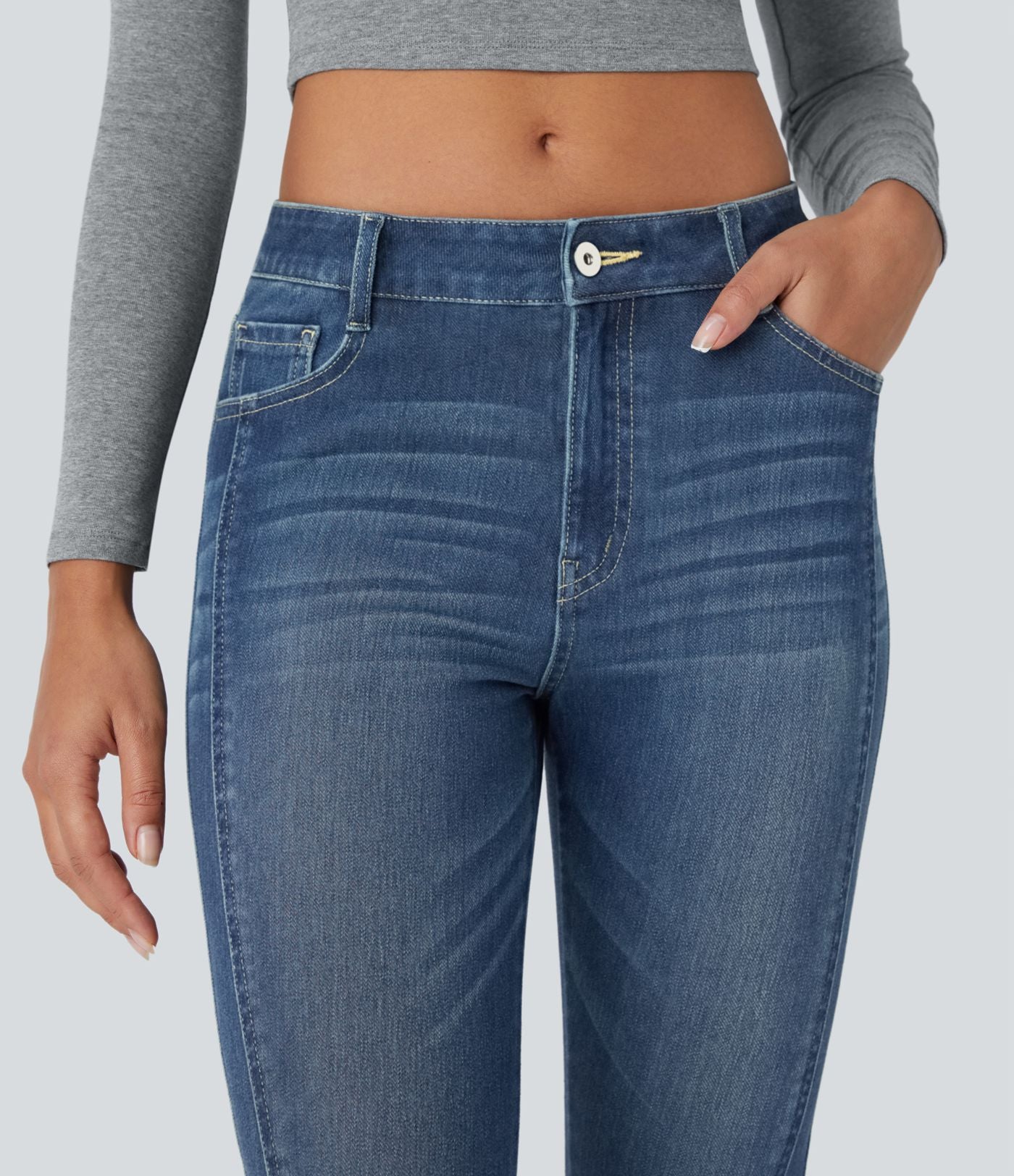 Jean skinny 7/8 décontracté taille basse Halara Flex™ avec poches zippées