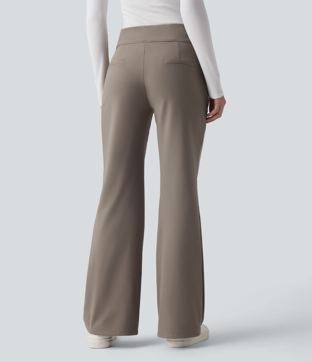 Pantalon de travail évasé en polaire taille mi-haute avec poches zippées