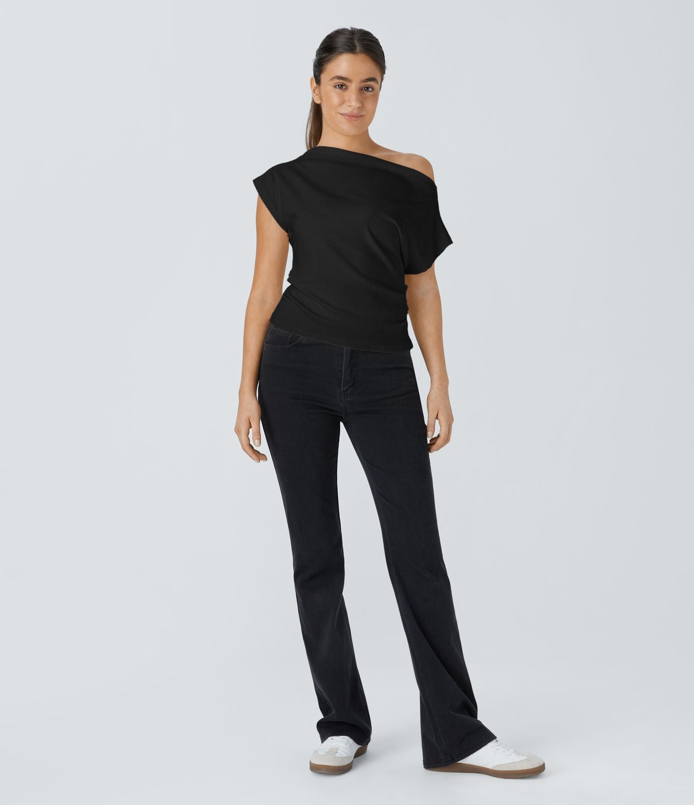 Top Casual Épaules Dénudées Manches Courtes Ruchées