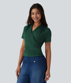 Blouse col V manches courtes pour le bureau