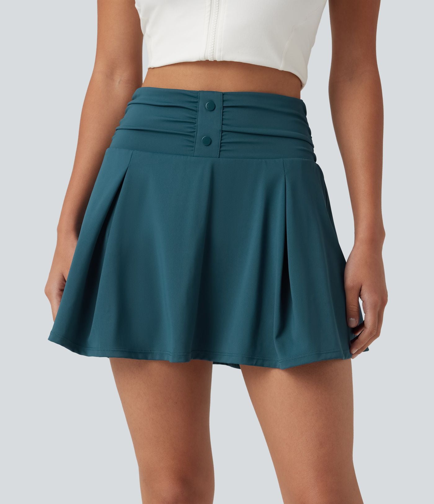 Jupe de tennis mini 2-en-1 gainante froncée taille haute en SoftlyZero™ à séchage rapide avec poches