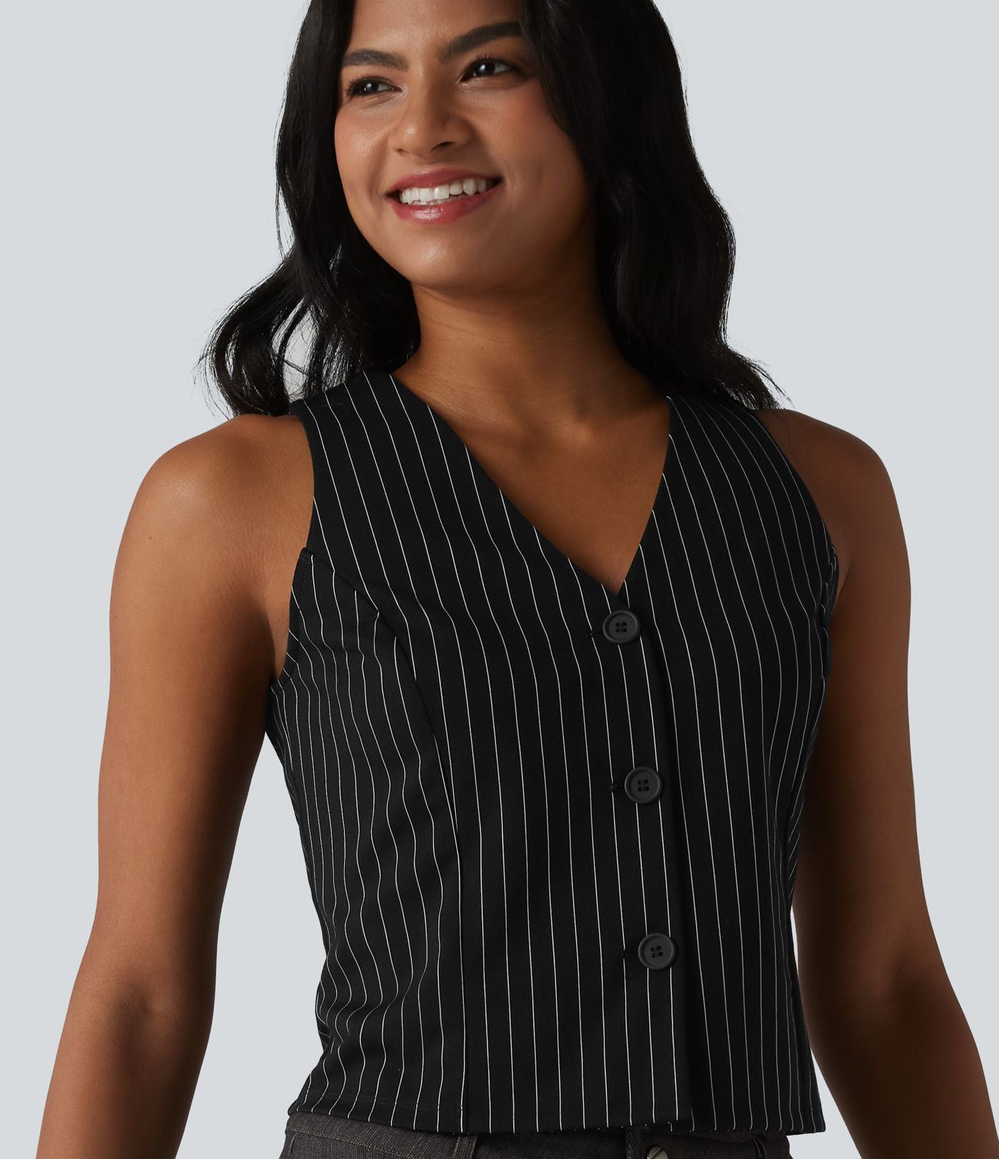 Gilet tailleur rayé à col en V et effet frais InstantCool