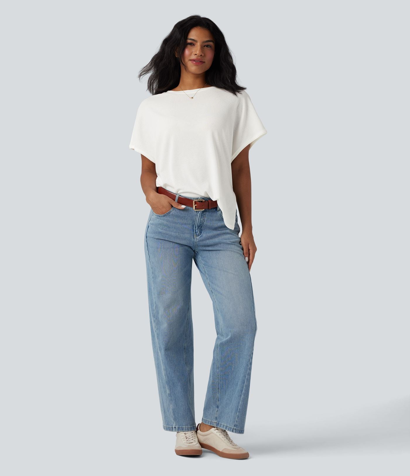 T-shirt col rond manches chauve-souris coupe décontractée