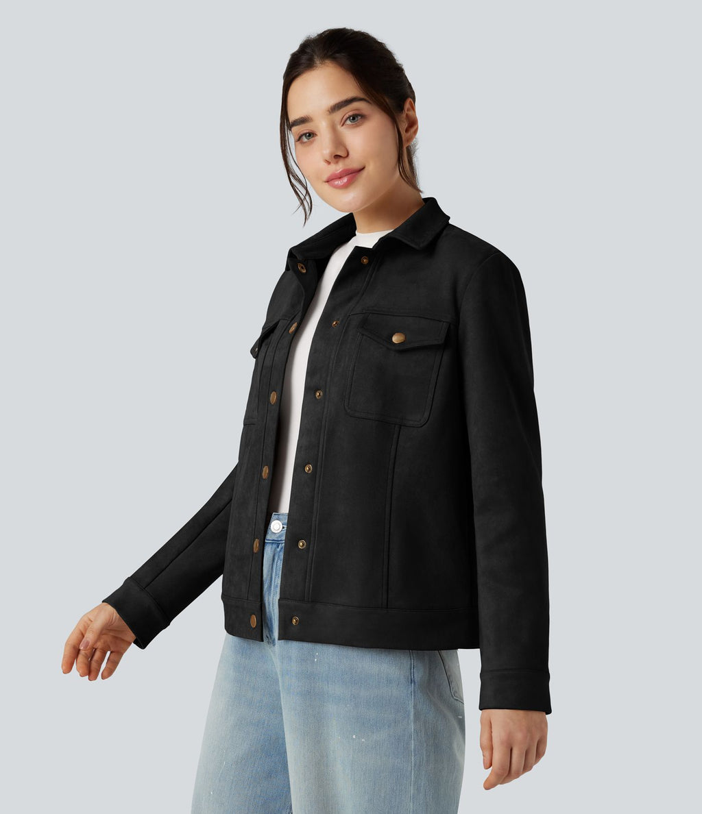 Veste décontractée effet daim à col et manches longues avec poches