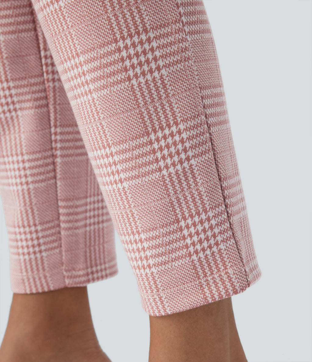 Halara Flex™ Pantalon skinny tailleur taille haute à motif pied-de-poule avec poches arrière