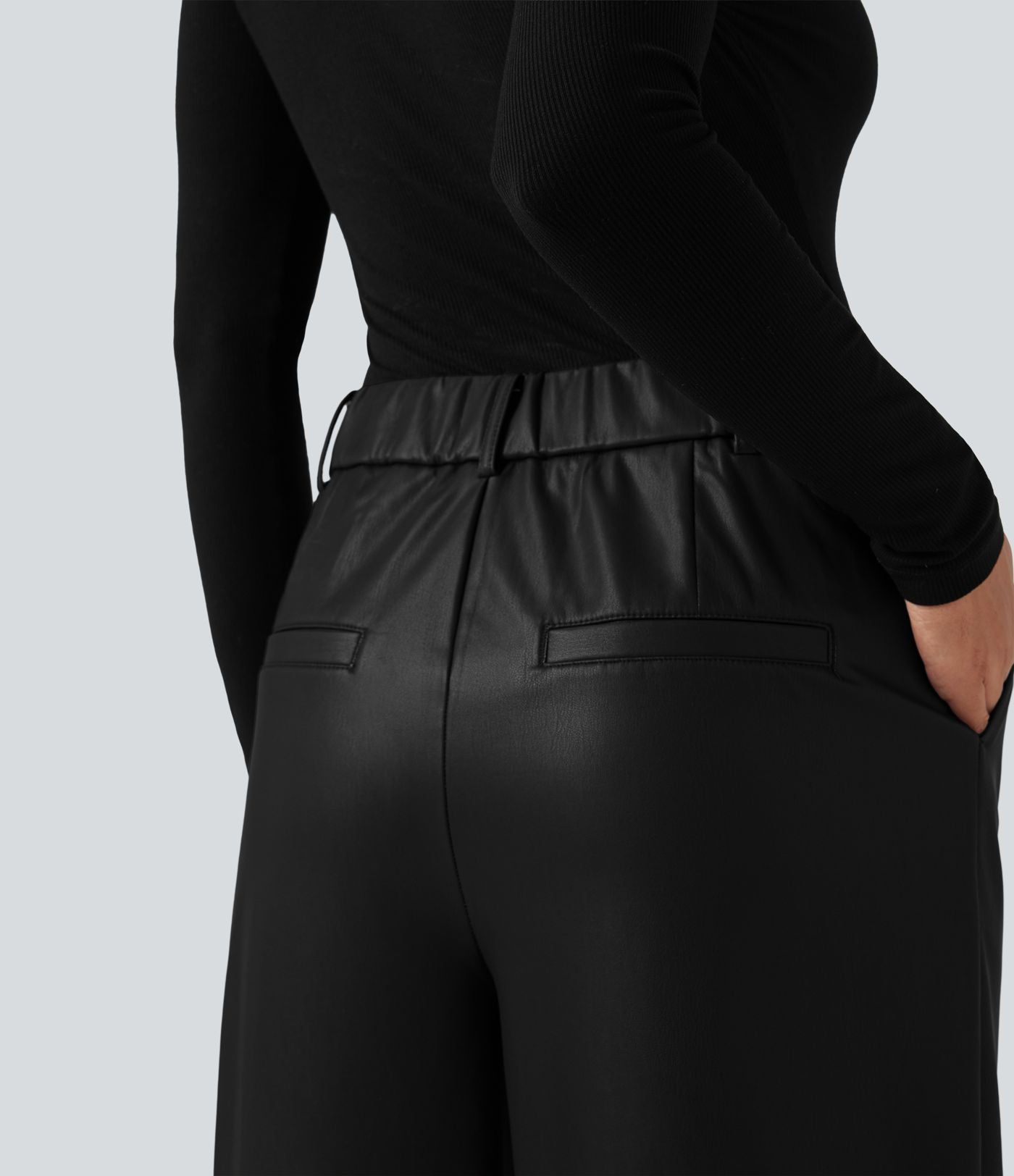 Pantalon large en tissu enduit molleton taille haute avec poches