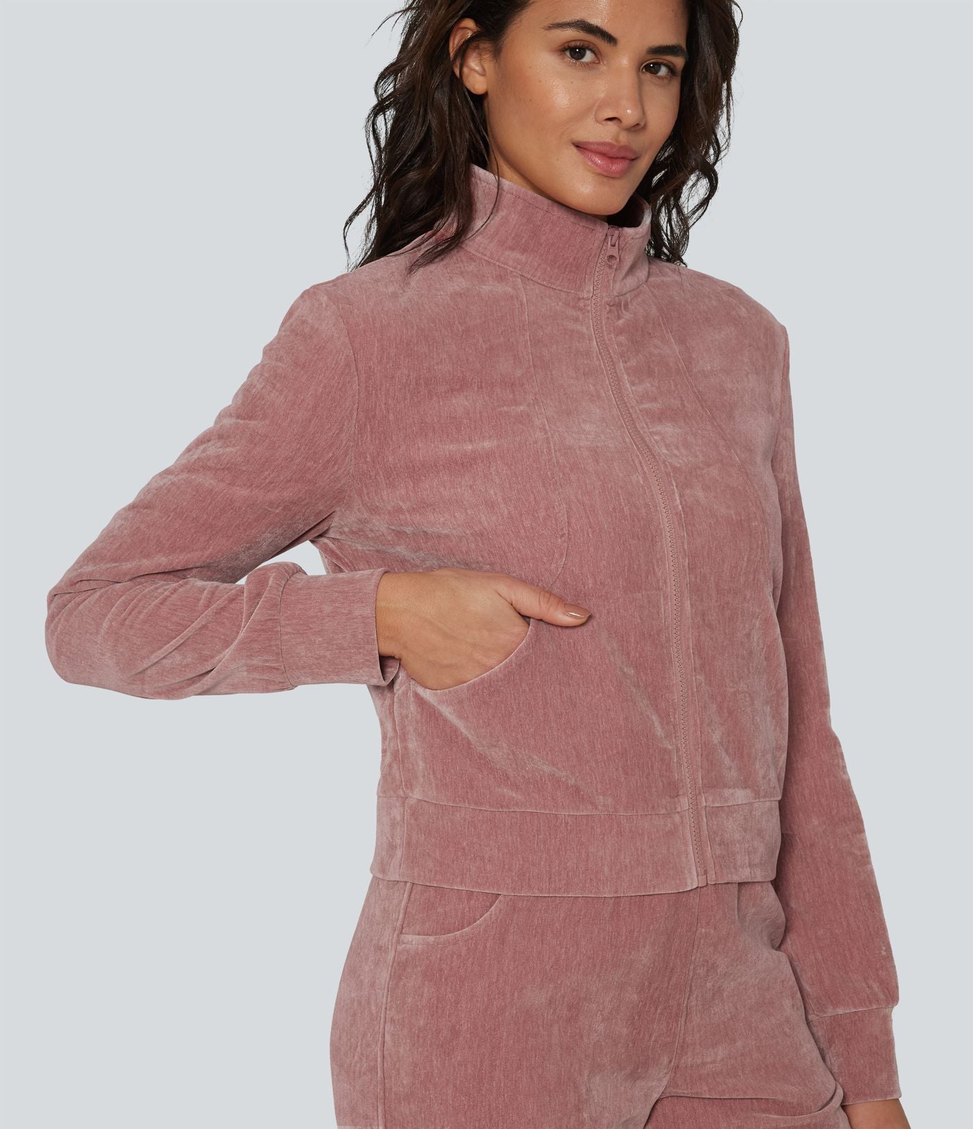 Veste d'intérieur en velours à manches longues avec poches