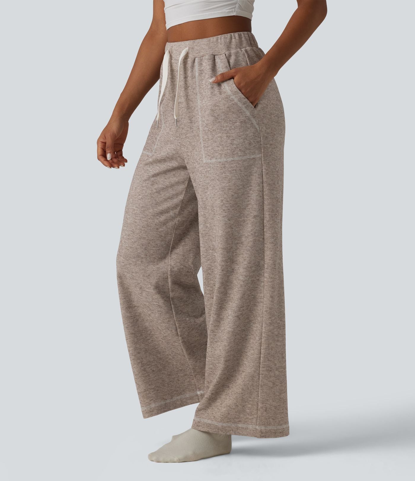 Pantalon ample taille haute avec cordon de serrage et poches
