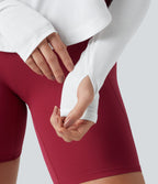 Top de sport yoga asymétrique une épaule manches longues avec trou pour le pouce, ourlet arrondi asymétrique et séchage rapide