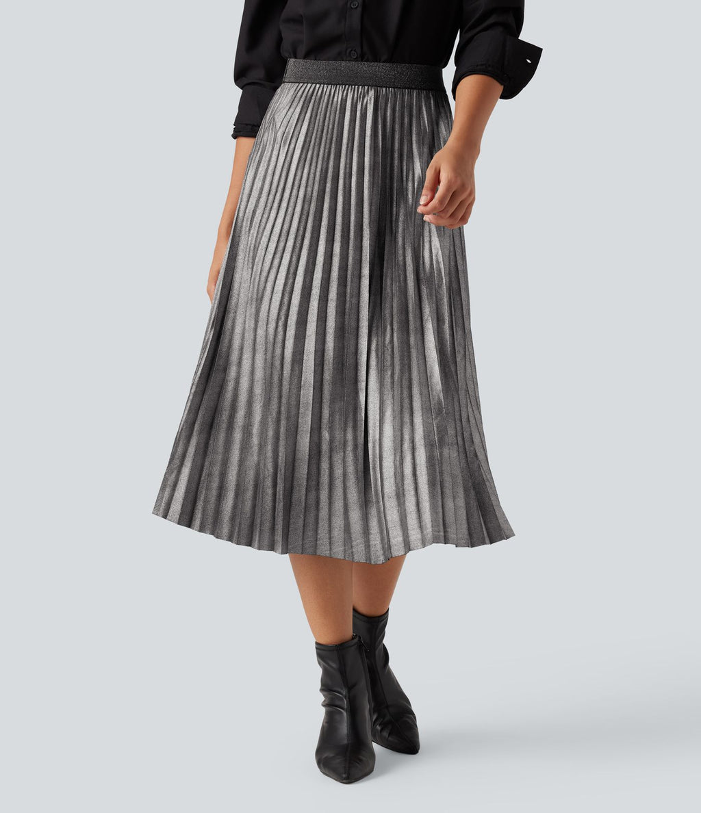 Jupe midi plissée taille haute, effet sparkle