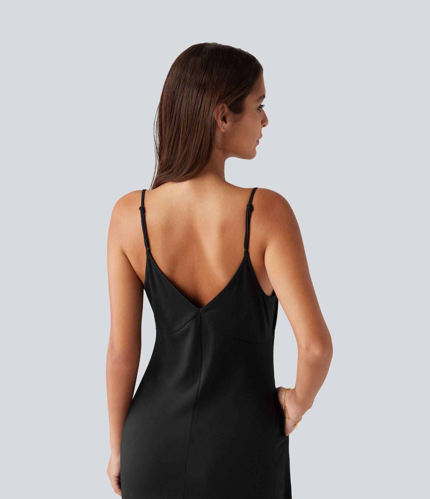 Robe longue décontractée col V style nuisette avec fente et poches