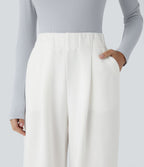 Pantalon Jogging Thermique Taille Haut Jambes Larges Poche Latérale Plissée en Fleece