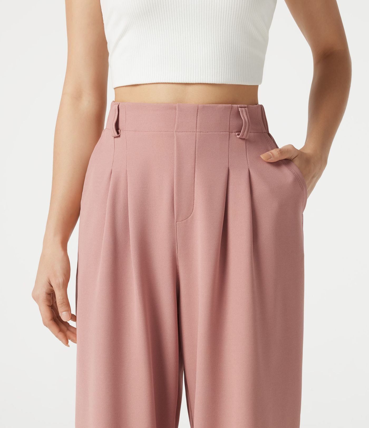 Pantalon tailleur cropped Halara Flex™ taille haute jambes larges en gaufré avec poches