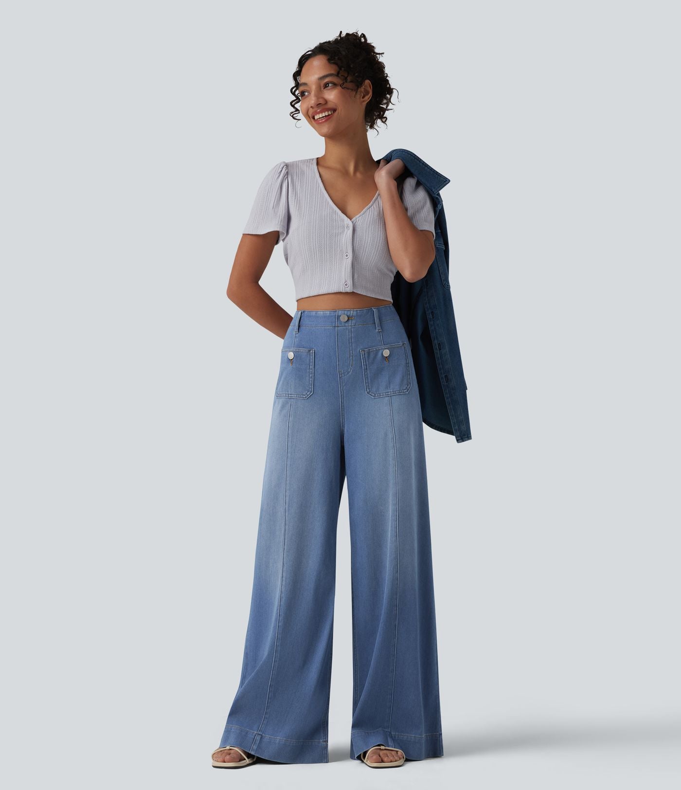 Halara Flex™ Jean évasé casual large taille haute avec poches