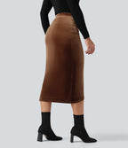 Jupe tulipe mi-longue velours taille haute