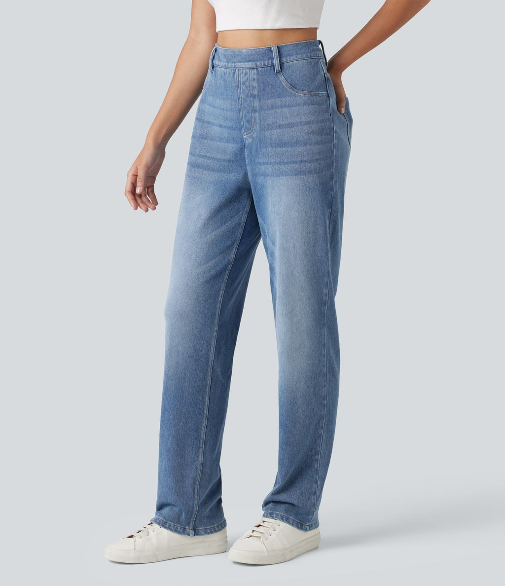 Jean droit taille haute Halara Flex™ délavé avec poches