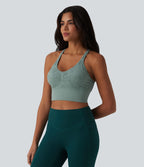 OneForm Débardeur court de yoga sans coutures jacquard dos nu croisé froncé soutien-gorge intégré