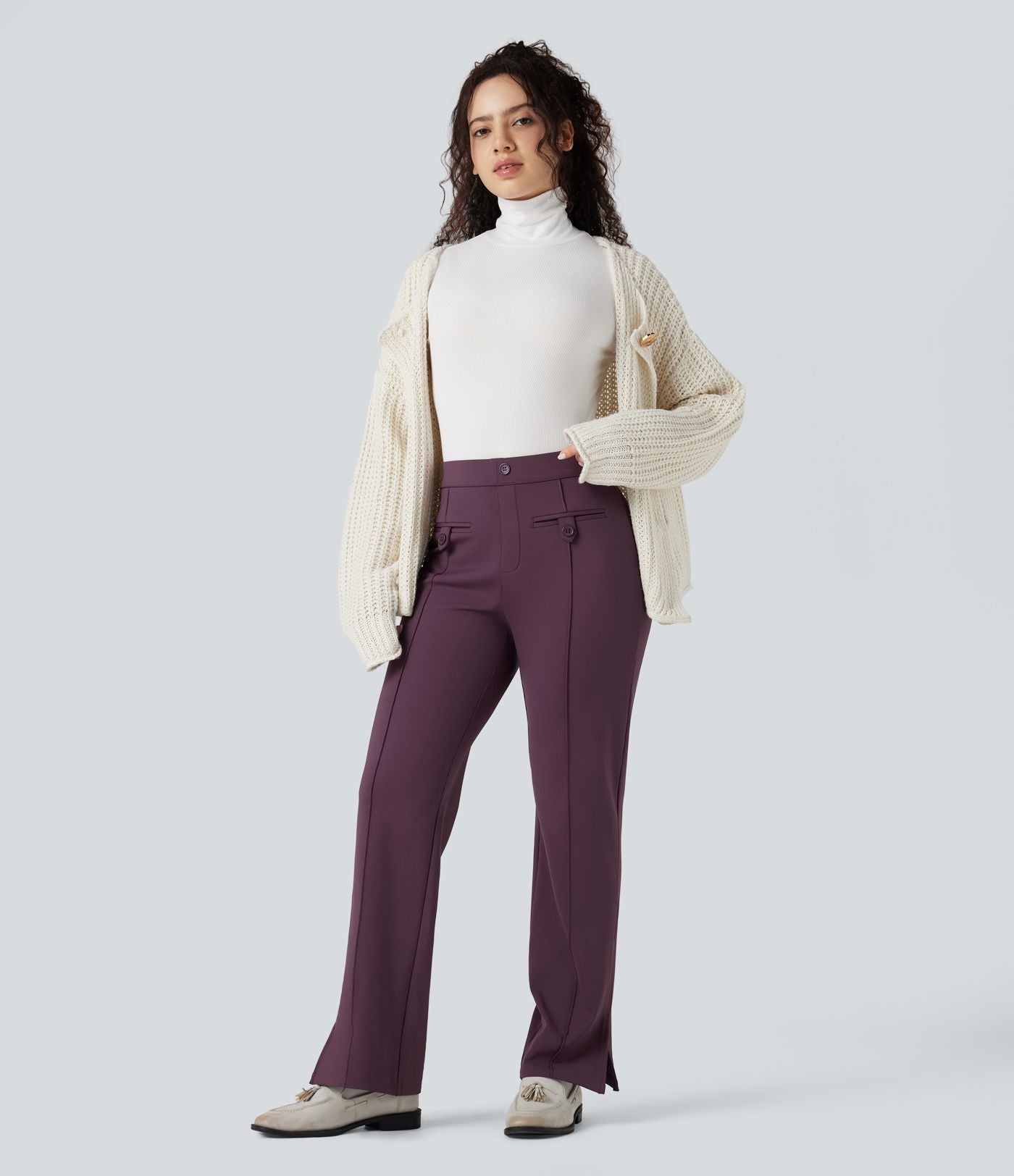 Pantalon tailleur thermique SoftlyZero™ Plush coupe droite ourlet fendu taille mi-haute avec poches
