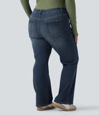 Jean décontracté grande taille évasé taille haute Halara Flex™ effet délavé avec multiples poches