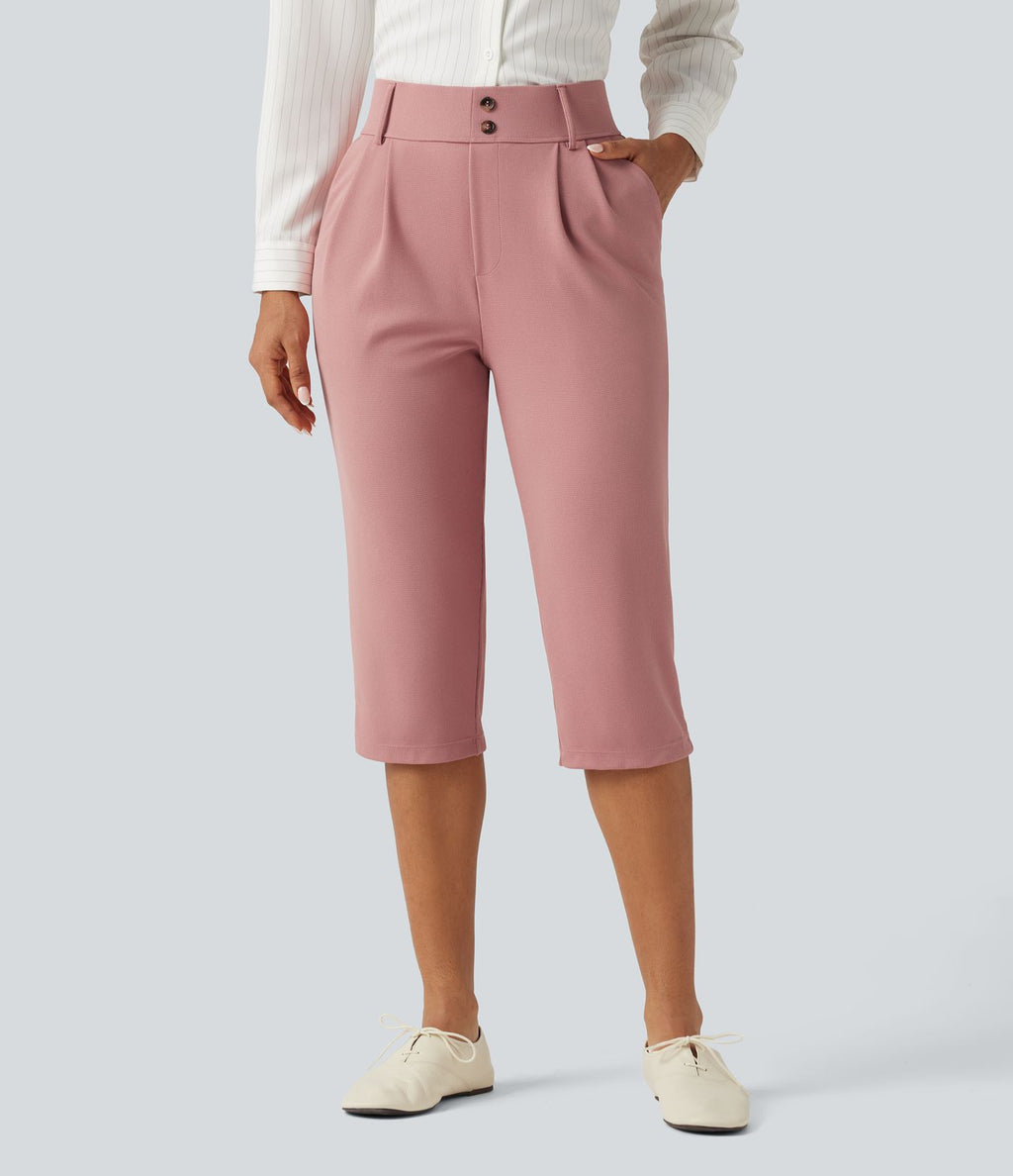 Pantacourt habillé Halara Flex™ taille haute fuselé en tissu gaufré avec poches