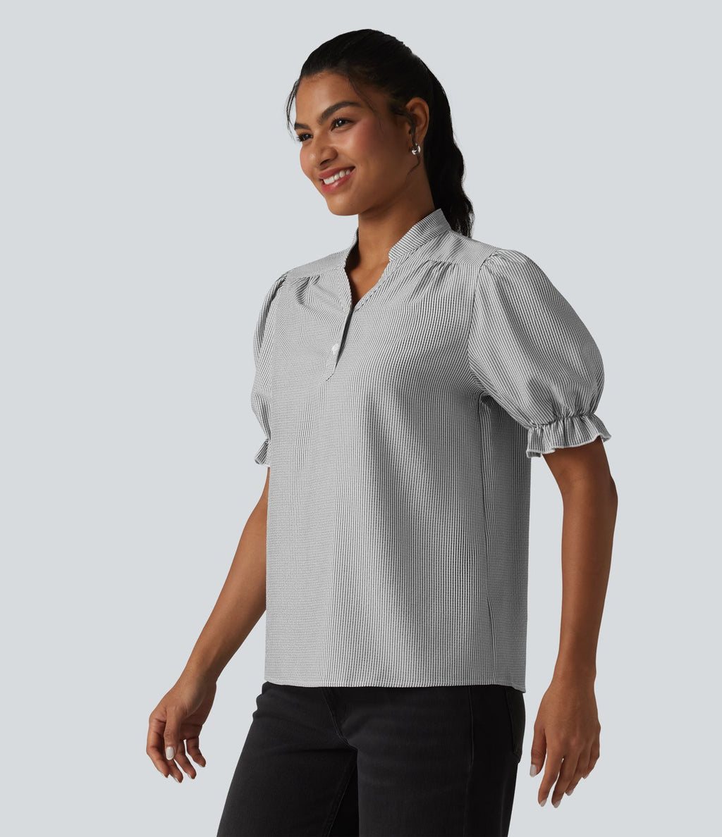 Chemise casual à rayures manches courtes bouffantes